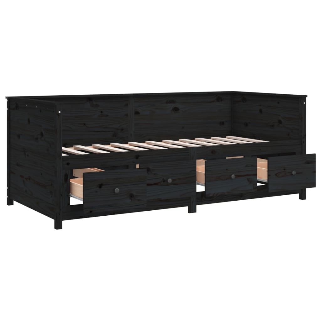 Lit de repos noir 90x200 cm en bois de pin massif