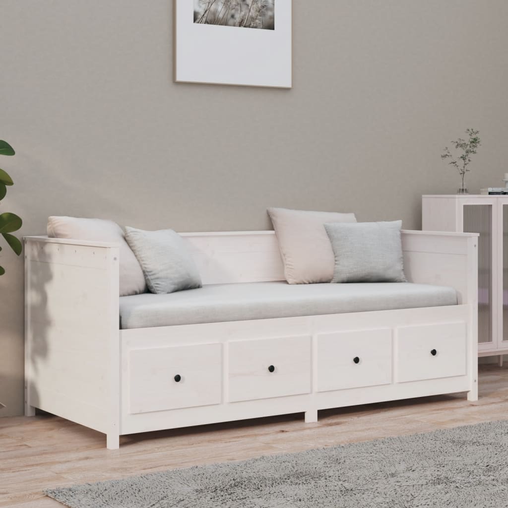 Lit de repos blanc 90x190 cm en bois de pin massif