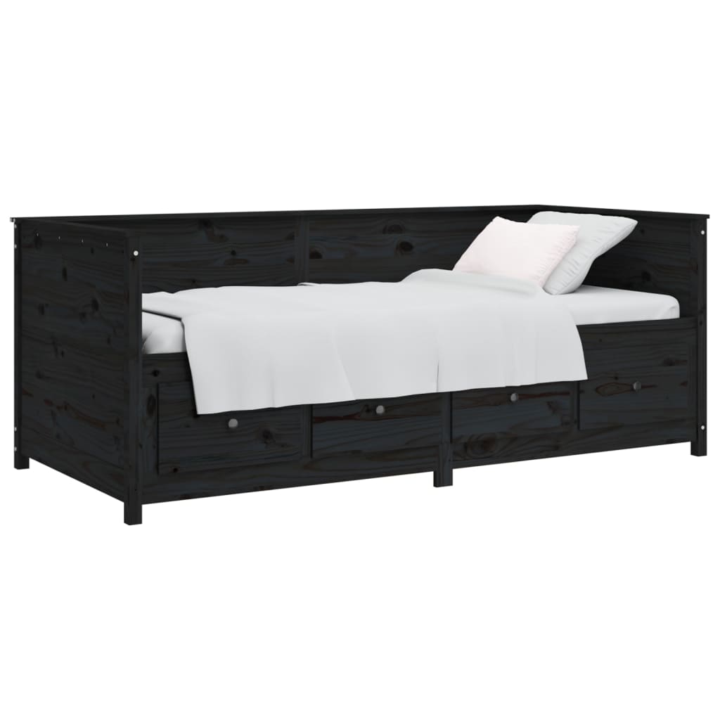 Lit de repos noir 90x190 cm en bois de pin massif