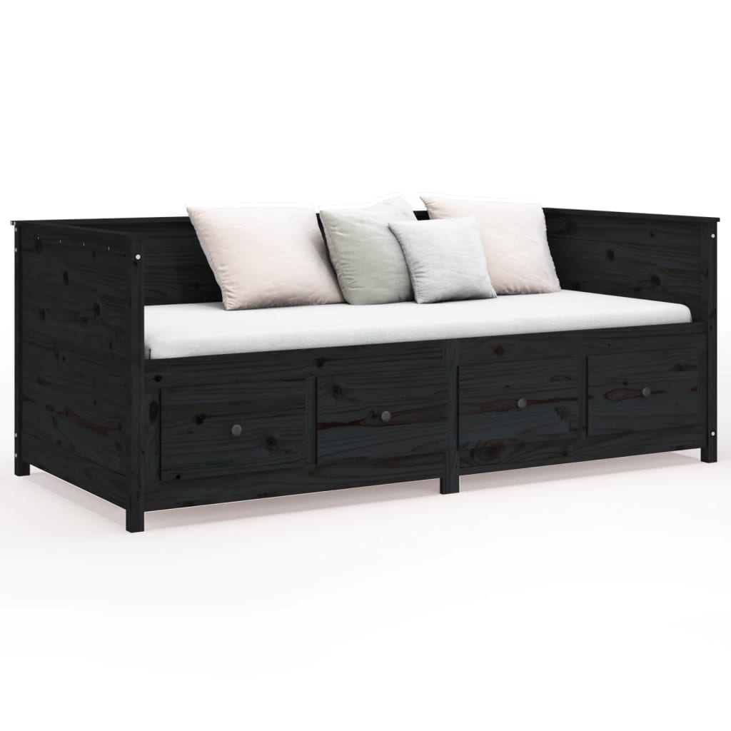 Lit de repos noir 90x190 cm en bois de pin massif