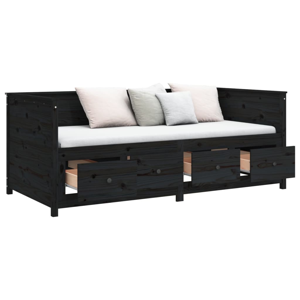 Lit de repos noir 90x190 cm en bois de pin massif