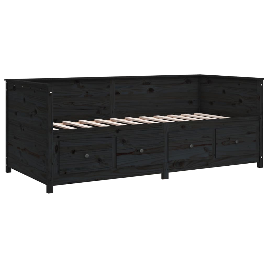 Lit de repos noir 90x190 cm en bois de pin massif