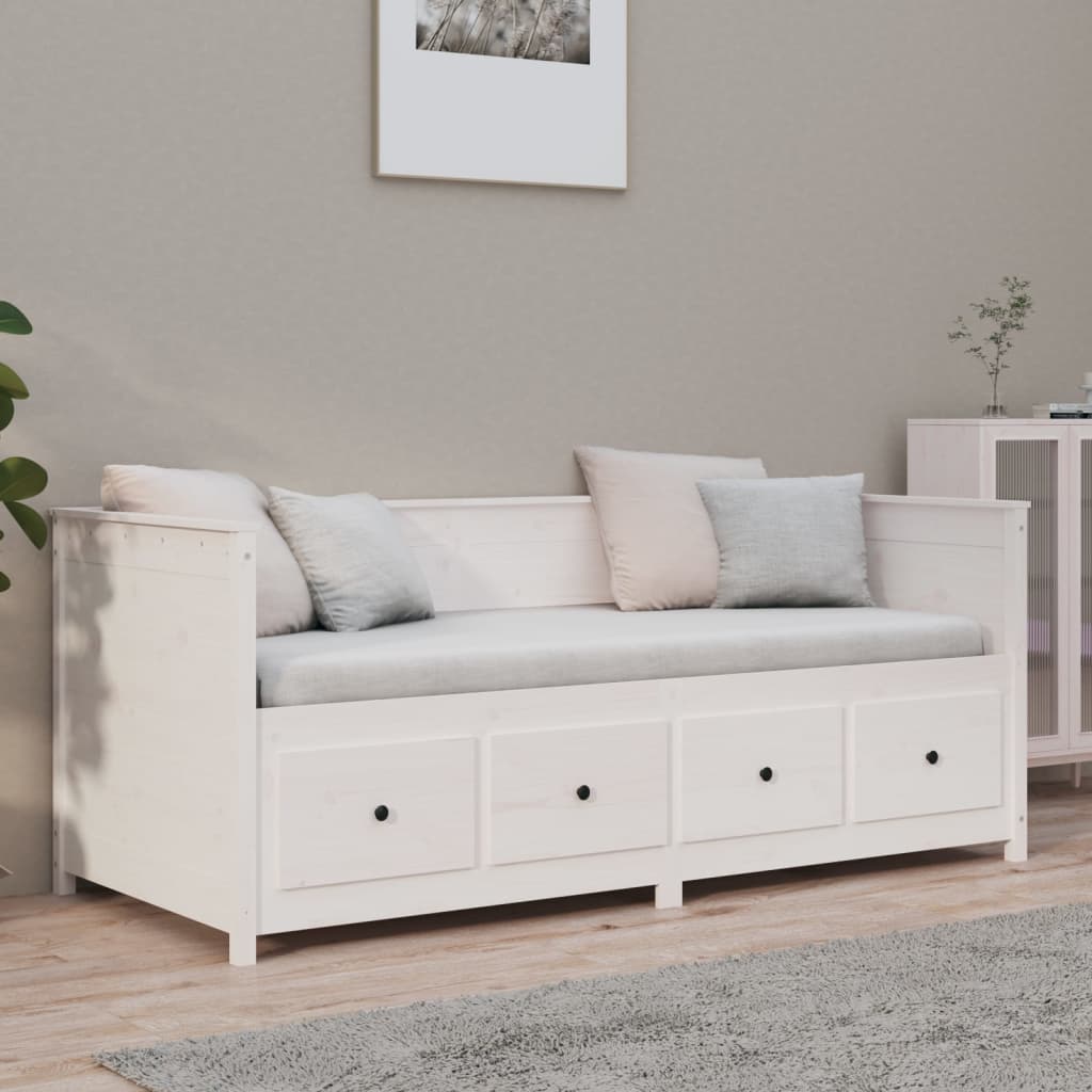 Lit de repos blanc 75x190 cm en bois de pin massif