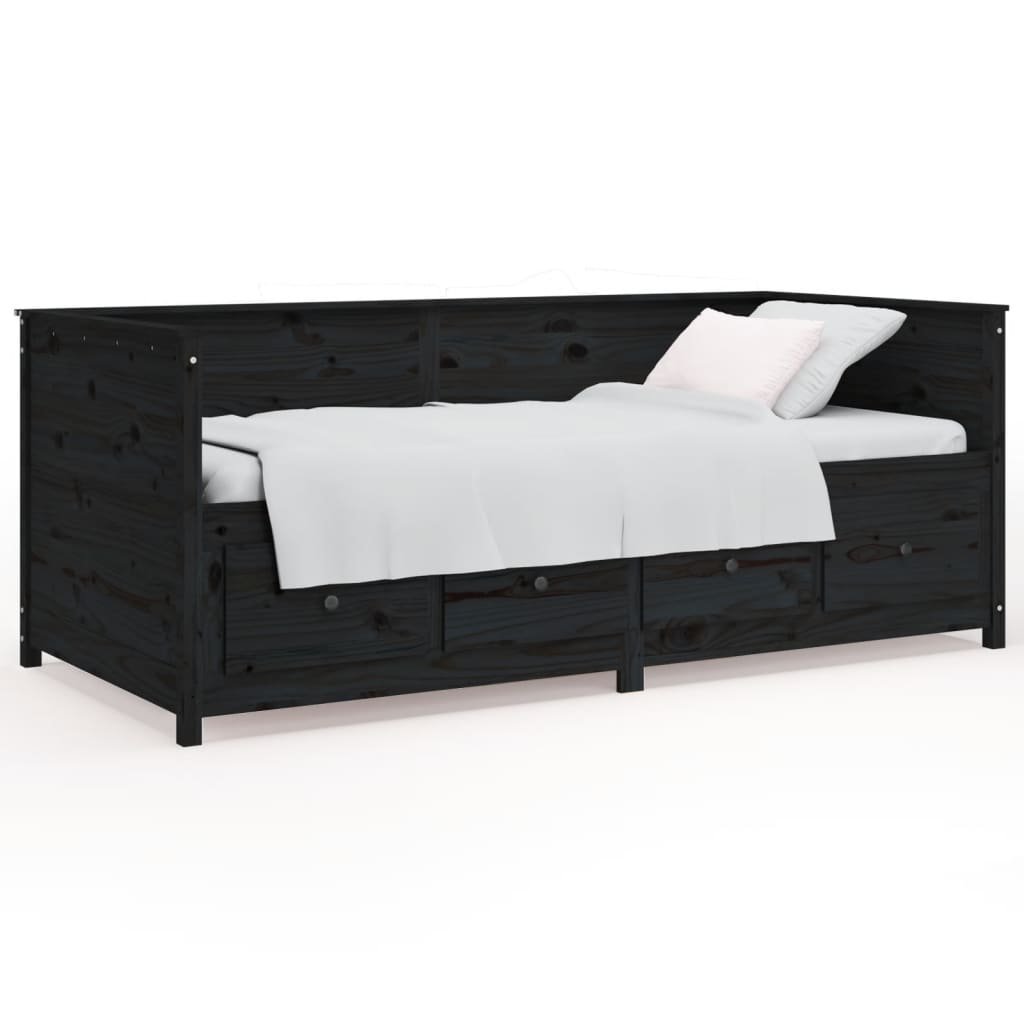 Lit de repos noir 75x190 cm en bois de pin massif