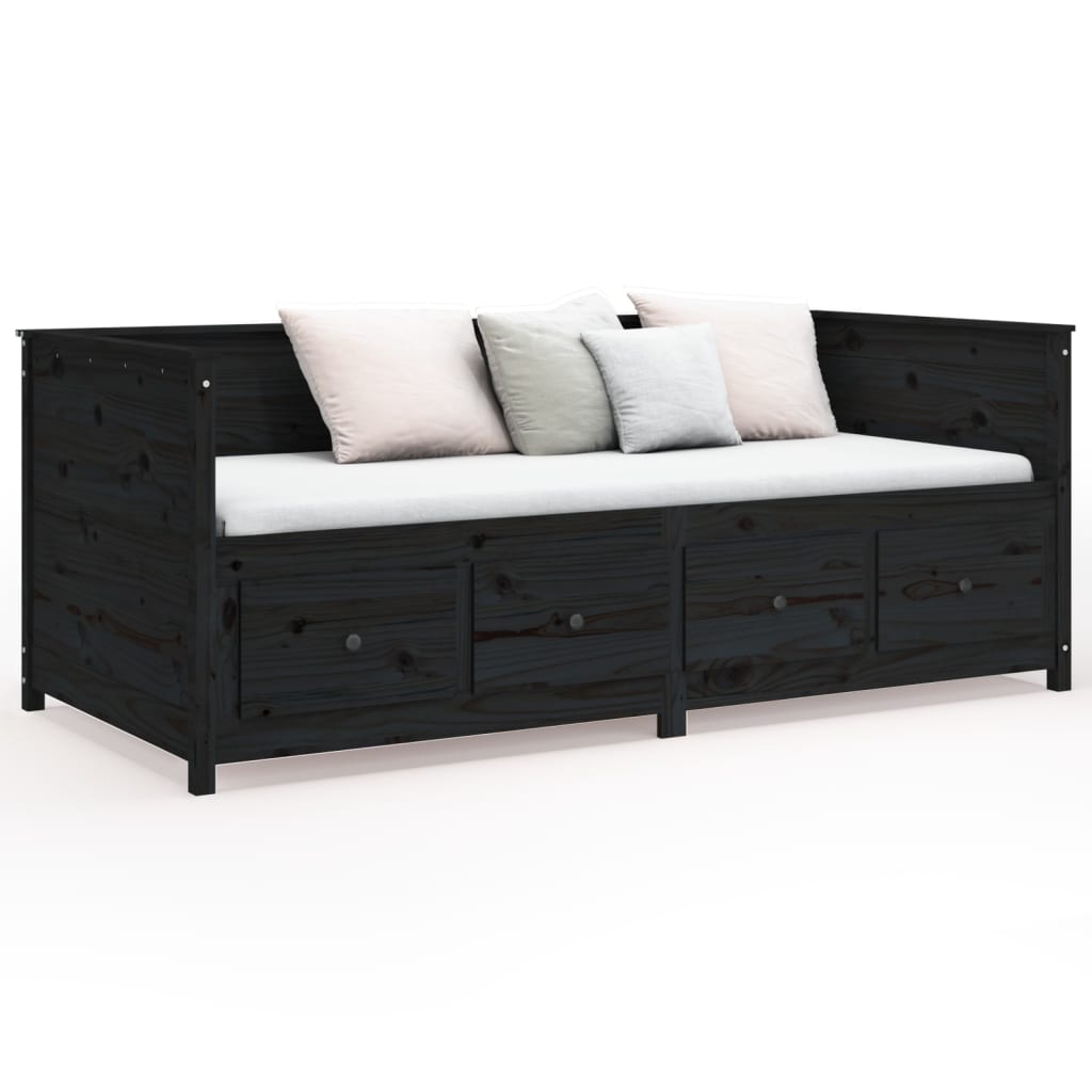 Lit de repos noir 75x190 cm en bois de pin massif