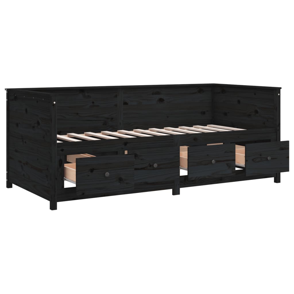 Lit de repos noir 75x190 cm en bois de pin massif