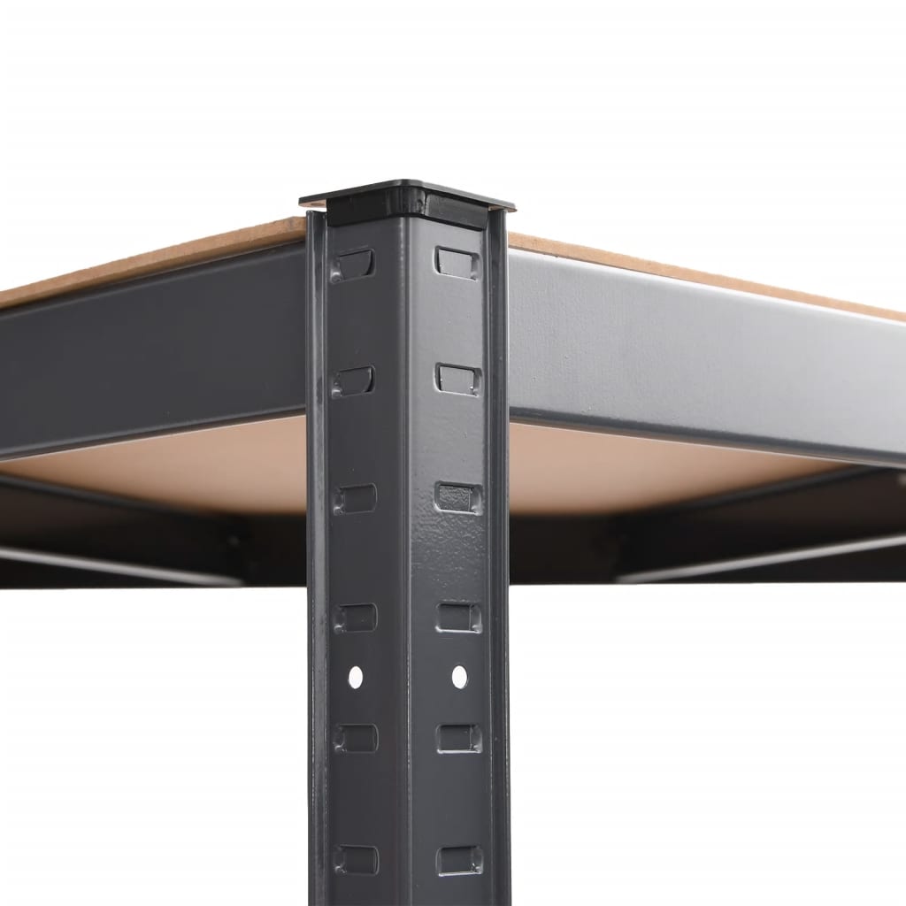 Étagère d'angle avec 4 étagères en acier anthracite et bois