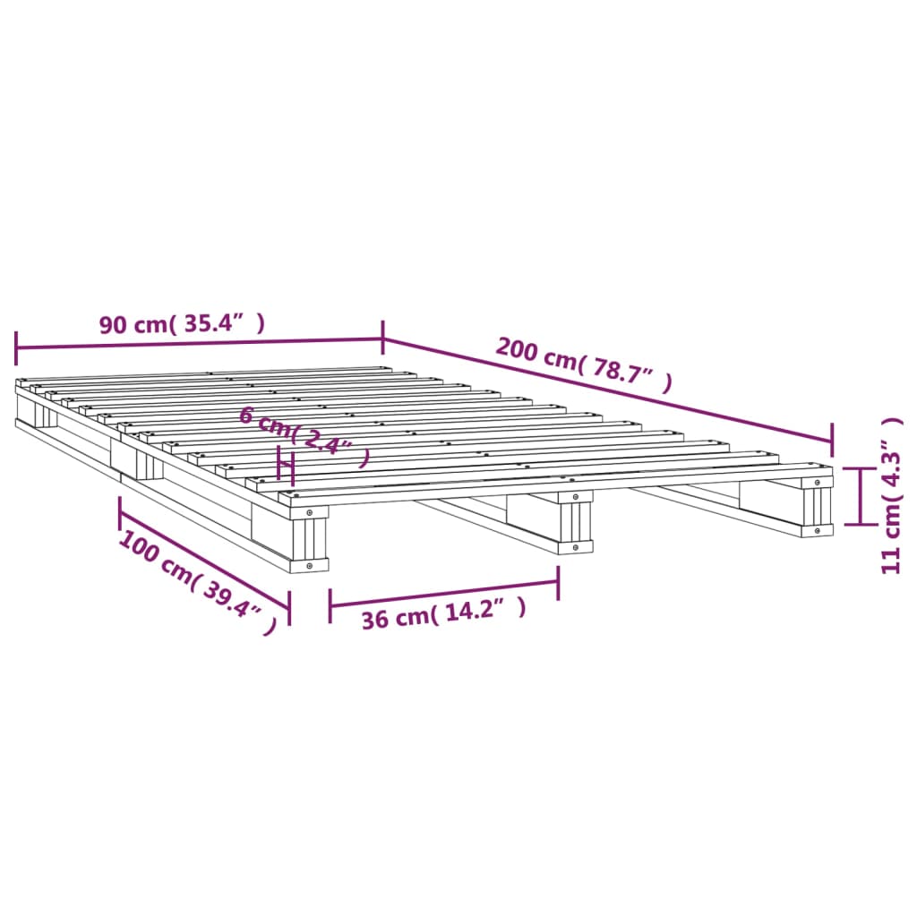 Lit palette blanc 90x200 cm bois de pin massif