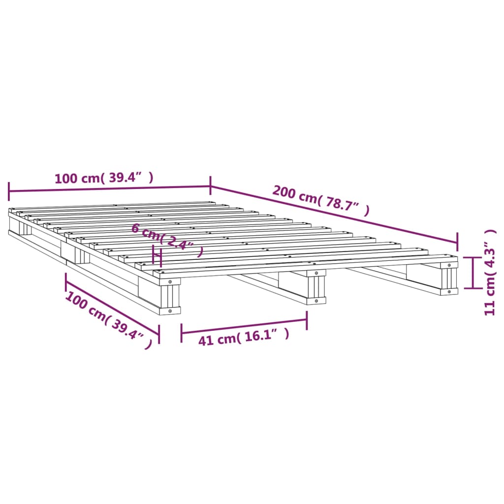 Lit palette blanc 100x200 cm bois de pin massif