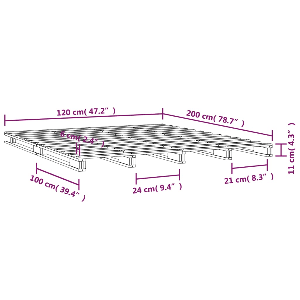 Lit palette blanc 120x200 cm bois de pin massif