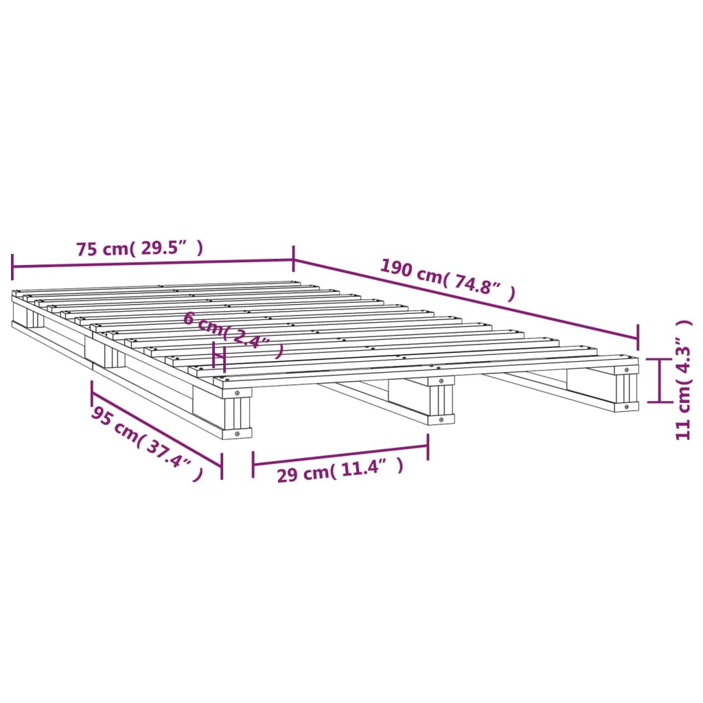 Lit palette noir 75x190 cm bois de pin massif