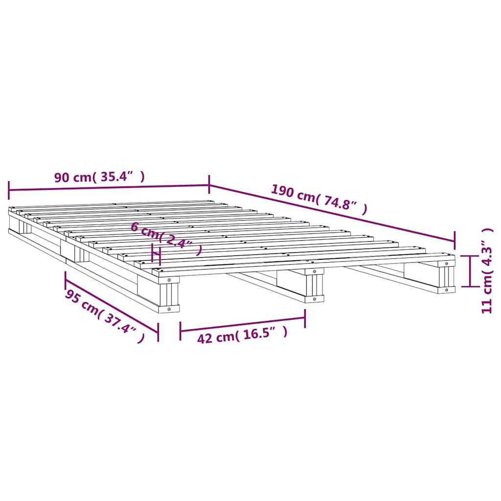 Palettenbett 90x190 cm Massivholz Kiefer