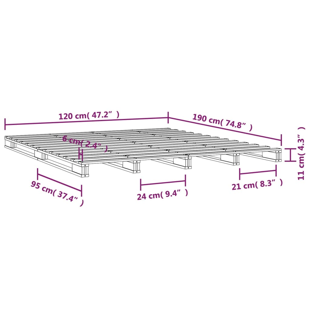 Lit palette noir 120x190 cm bois de pin massif