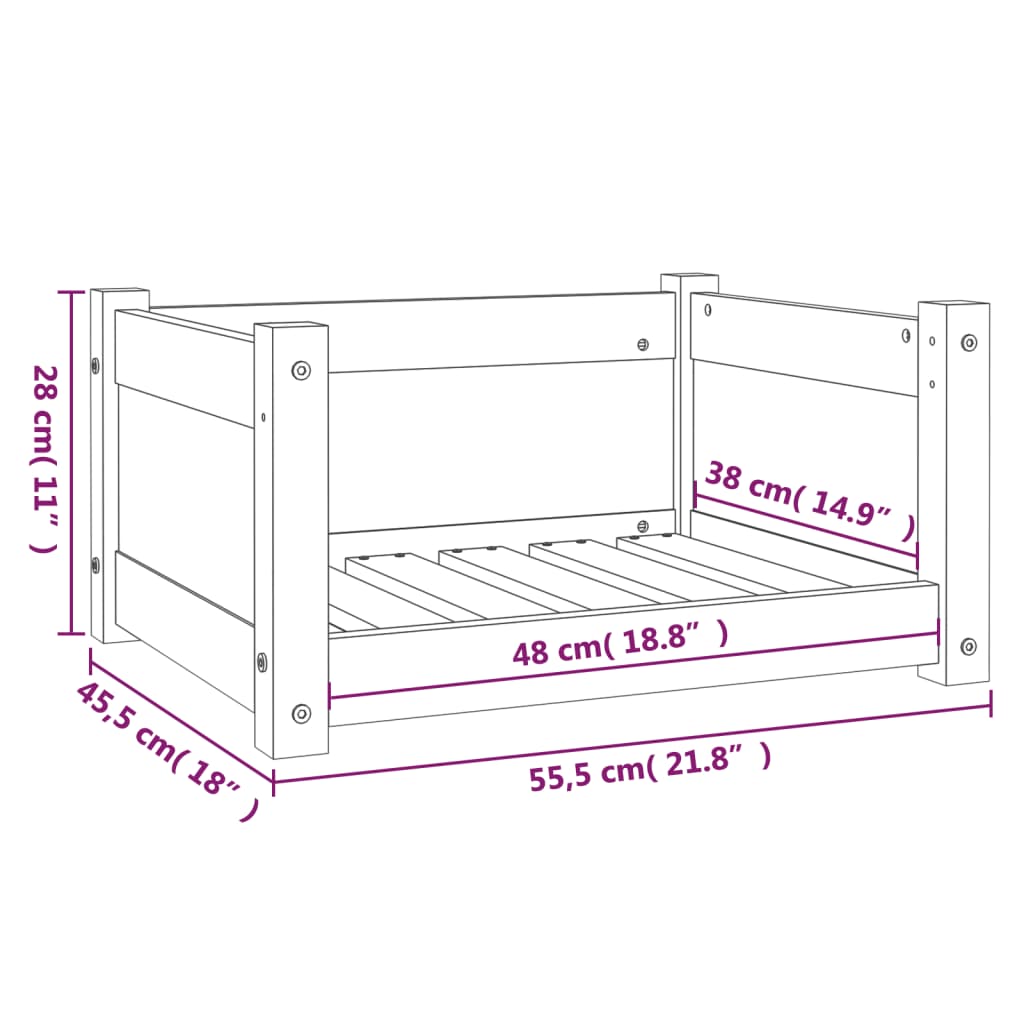 Hundebett Weiß 55,5x45,5x28 cm Massivholz Kiefer