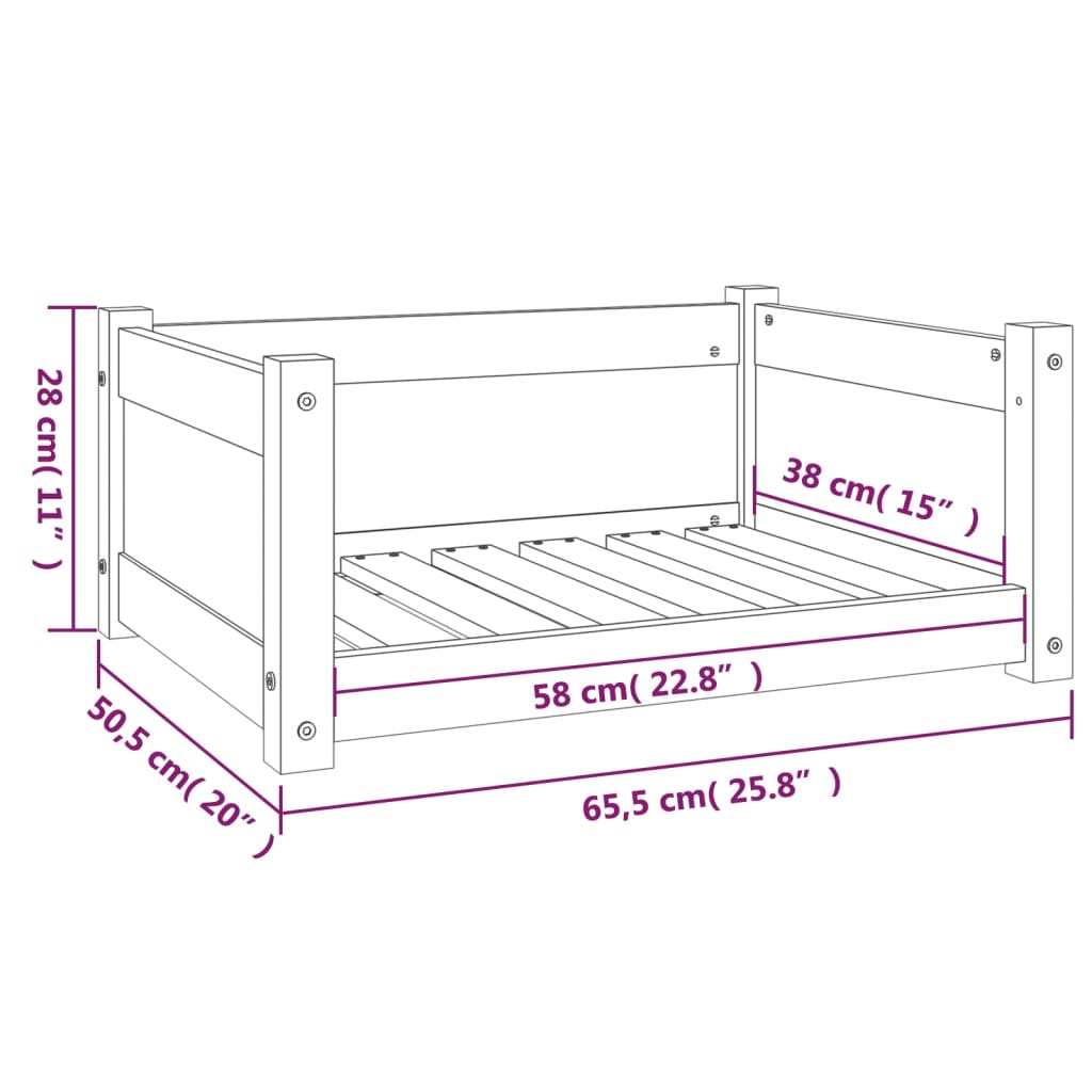 Hundebett 65,5x50,5x28 cm Massivholz Kiefer