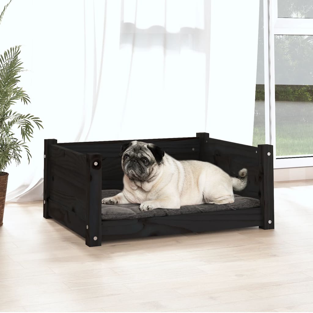 Hundebett Schwarz 65,5x50,5x28 cm Massivholz Kiefer