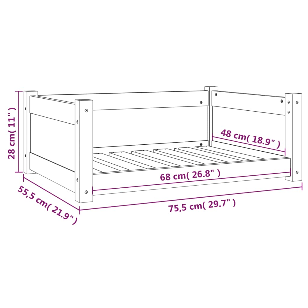 Hundebett Honigbraun 75,5x55,5x28 cm Massivholz Kiefer