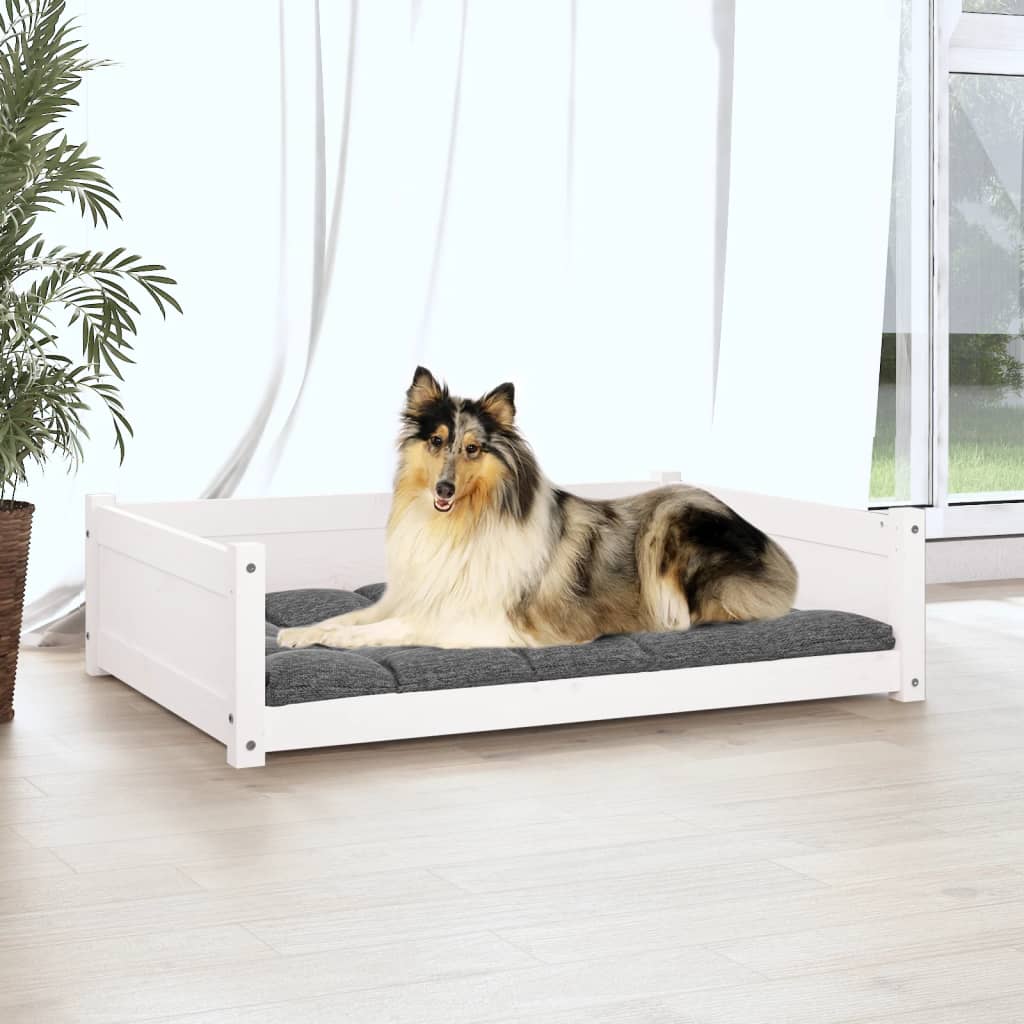 Lit pour chien blanc 95,5x65,5x28 cm en bois de pin massif