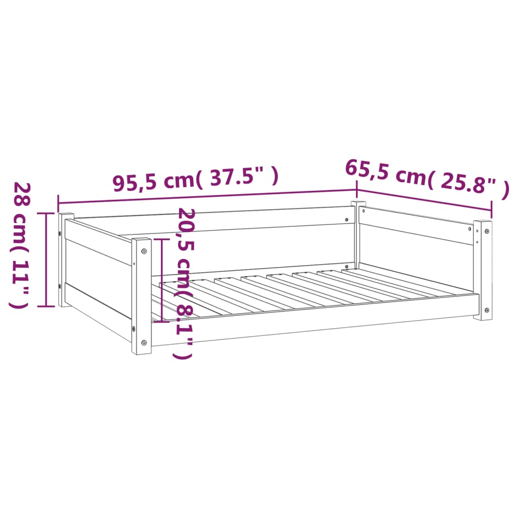 Lit pour chien blanc 95,5x65,5x28 cm en bois de pin massif