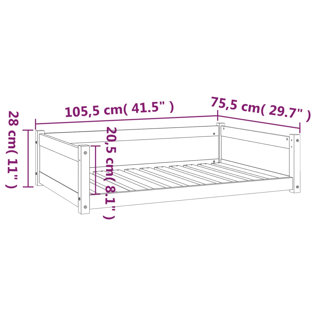 Hundebett 105,5x75,5x28 cm Massivholz Kiefer