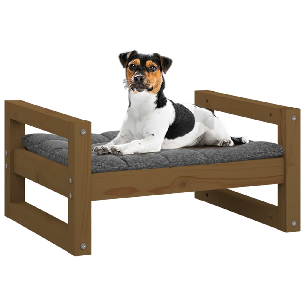 Lit pour chien marron miel 55,5x45,5x28 cm en bois de pin massif