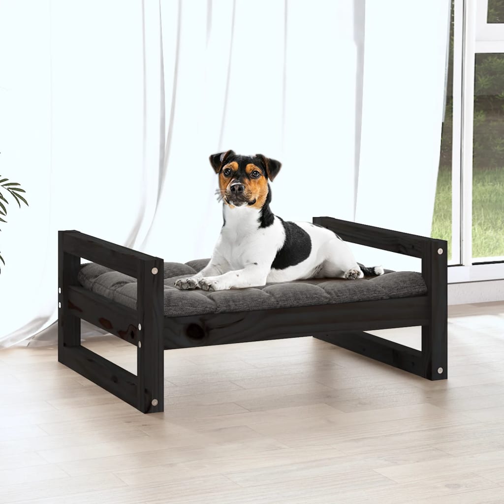 Lit pour chien noir 55,5x45,5x28 cm en bois de pin massif