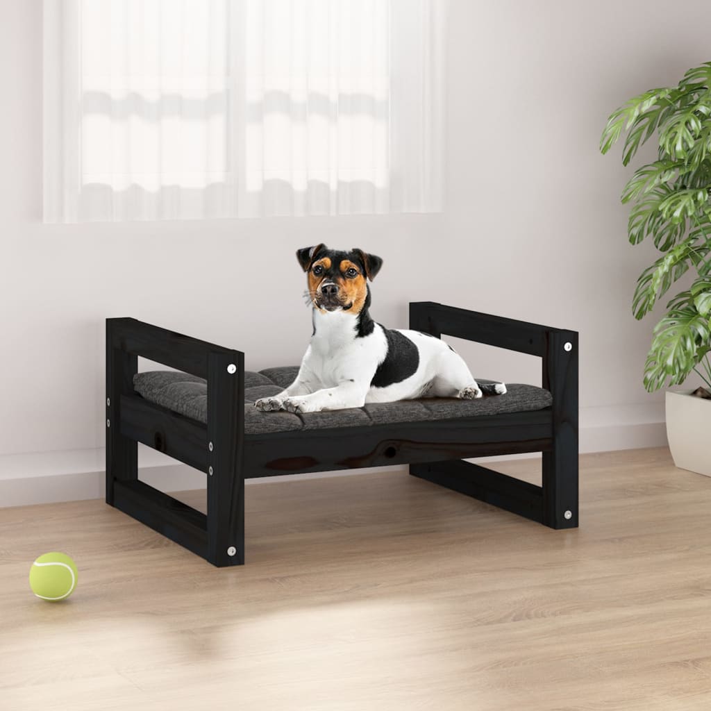 Lit pour chien noir 55,5x45,5x28 cm en bois de pin massif