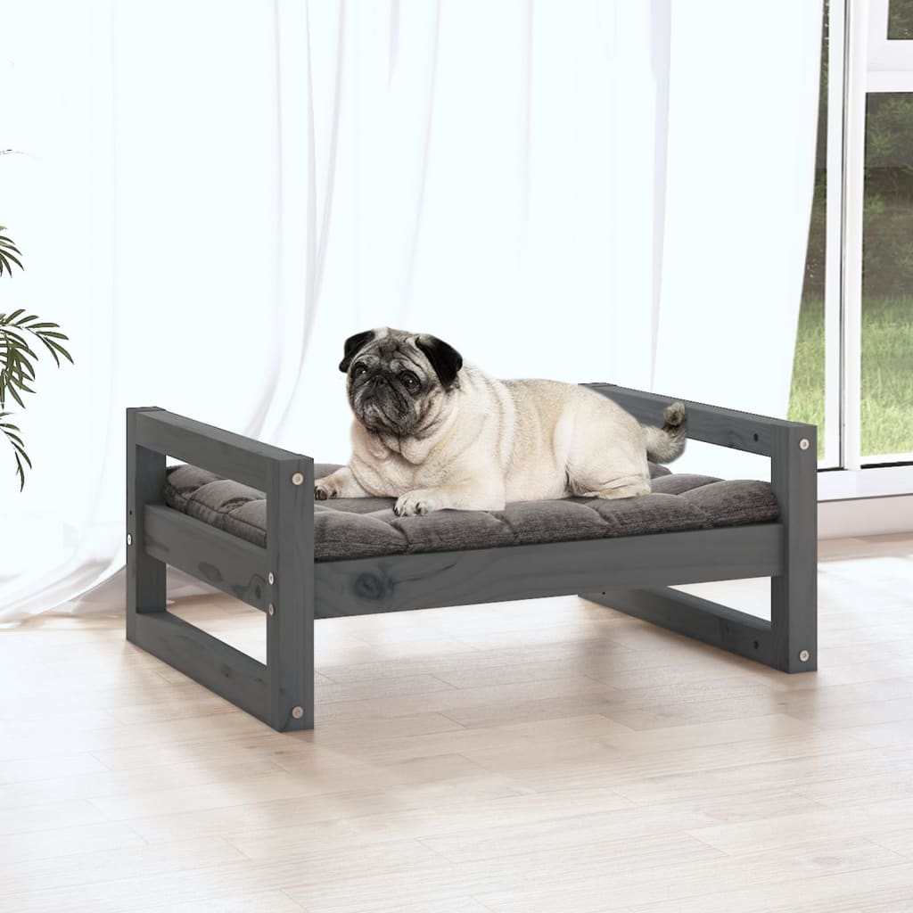 Lit pour chien gris 65,5x50,5x28 cm en bois de pin massif