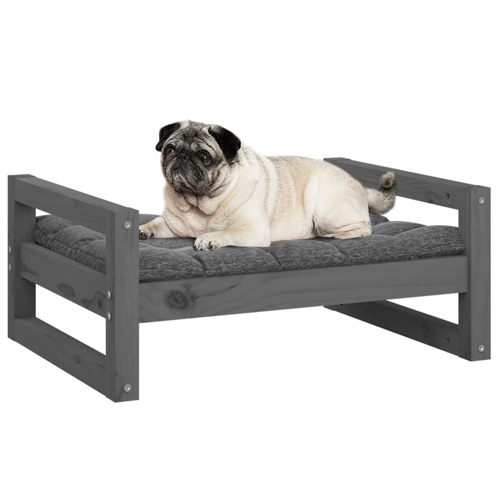 Lit pour chien gris 65,5x50,5x28 cm en bois de pin massif