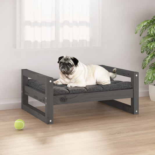 Lit pour chien gris 65,5x50,5x28 cm en bois de pin massif