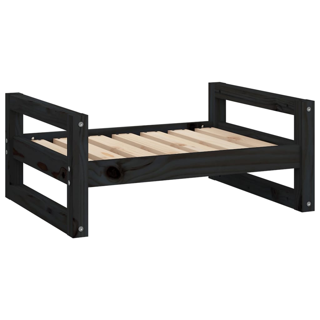 Lit pour chien noir 65,5x50,5x28 cm en bois de pin massif