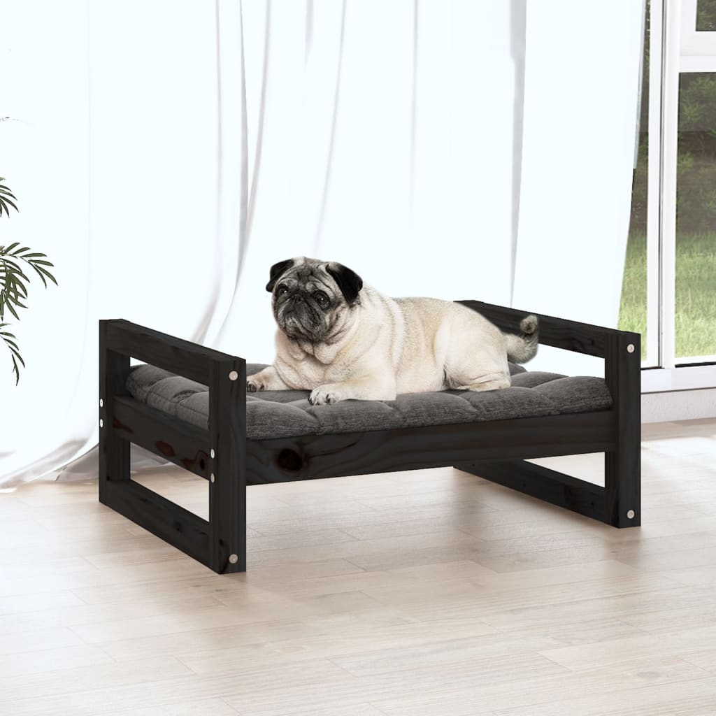 Lit pour chien noir 65,5x50,5x28 cm en bois de pin massif