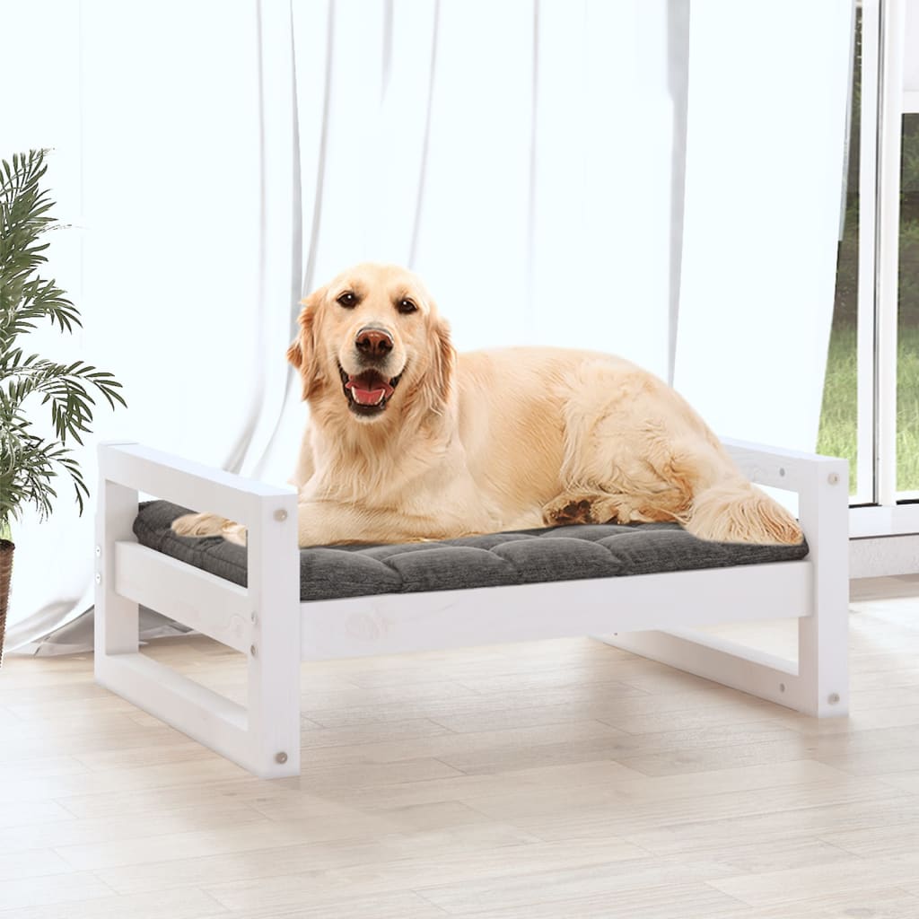 Lit pour chien blanc 75,5x55,5x28 cm en bois de pin massif