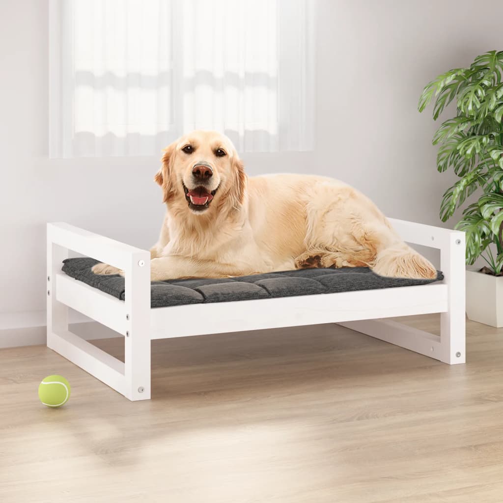 Lit pour chien blanc 75,5x55,5x28 cm en bois de pin massif