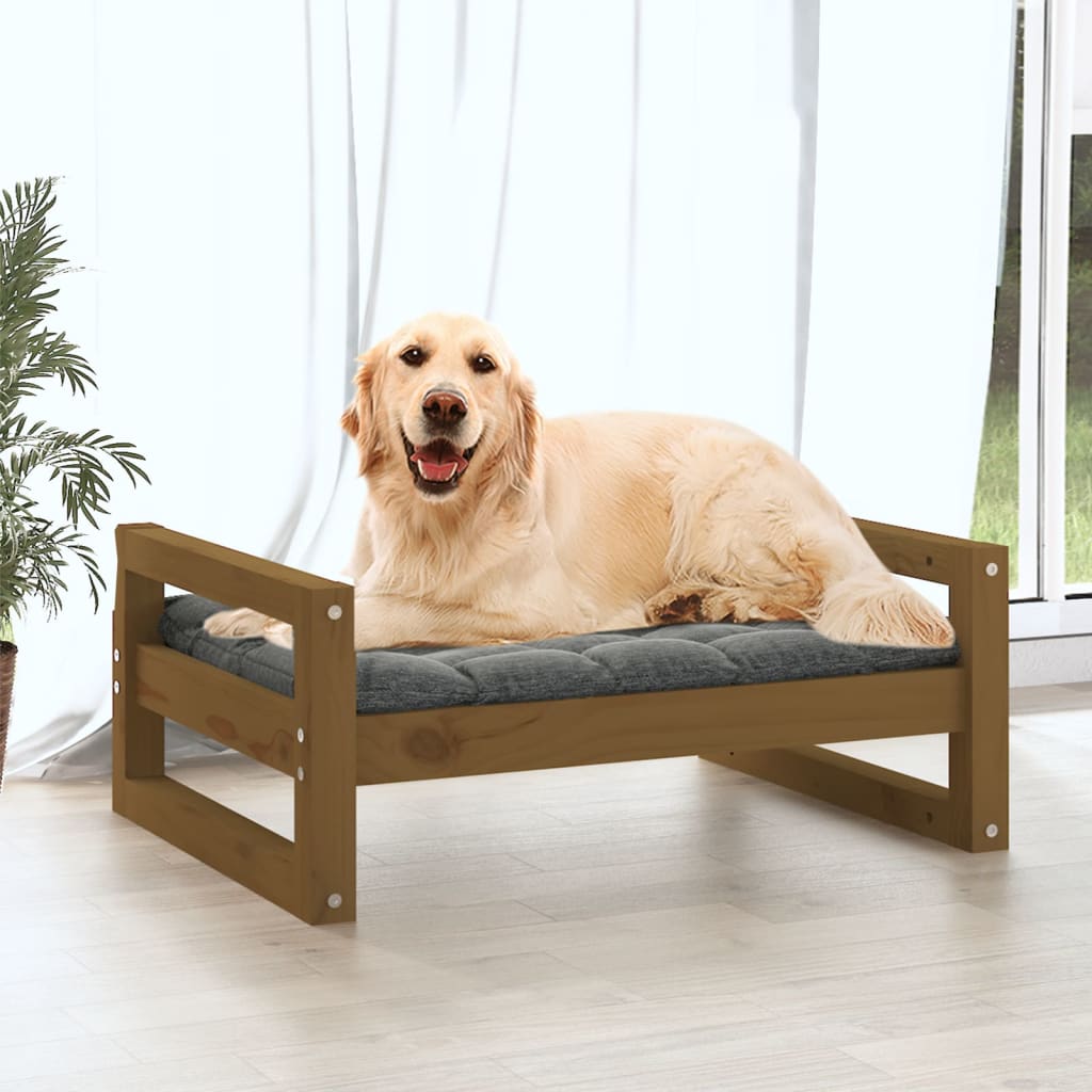 Lit pour chien marron miel 75,5x55,5x28 cm en bois de pin massif