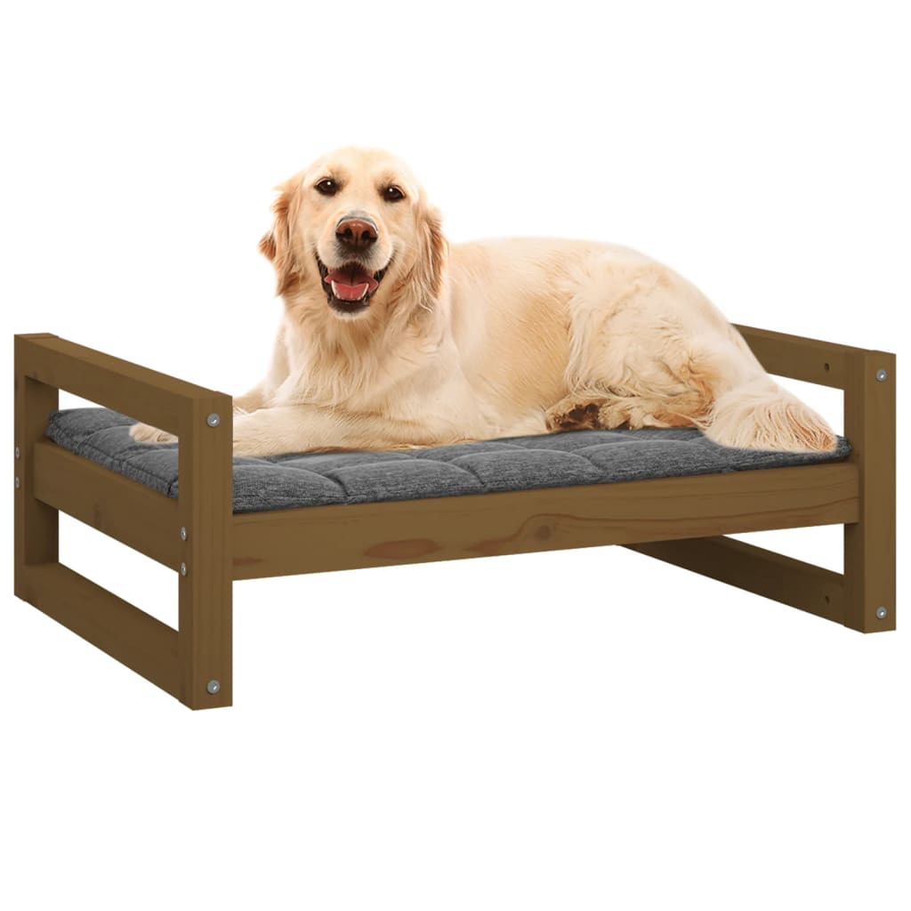 Lit pour chien marron miel 75,5x55,5x28 cm en bois de pin massif