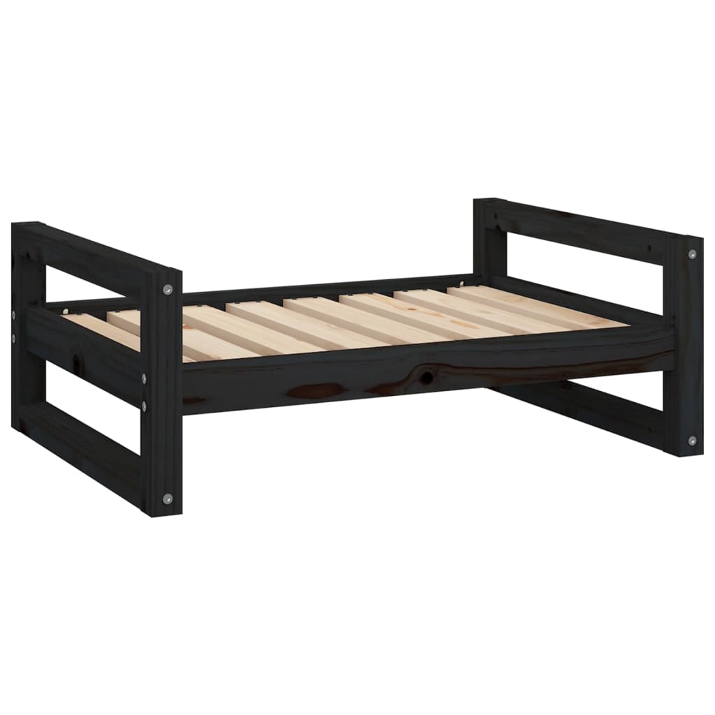 Lit pour chien noir 75,5x55,5x28 cm en bois de pin massif