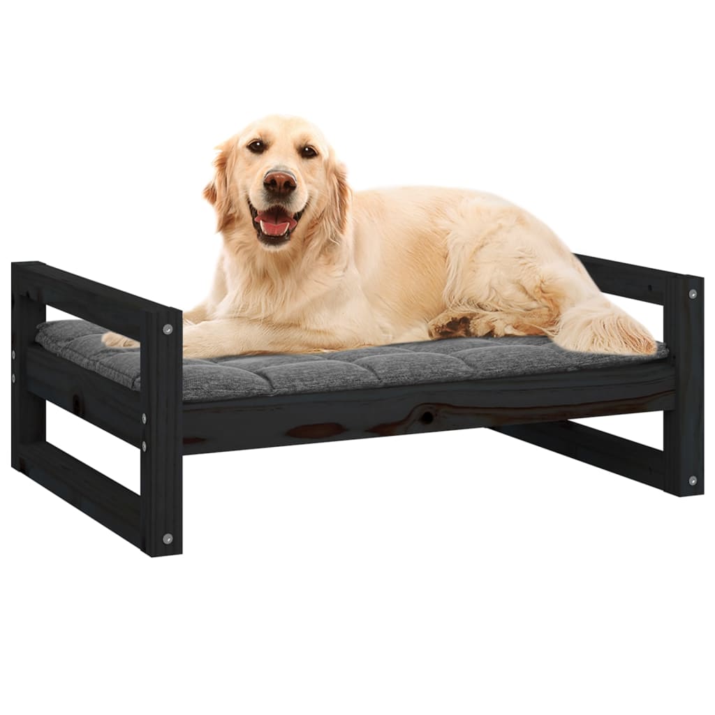 Lit pour chien noir 75,5x55,5x28 cm en bois de pin massif