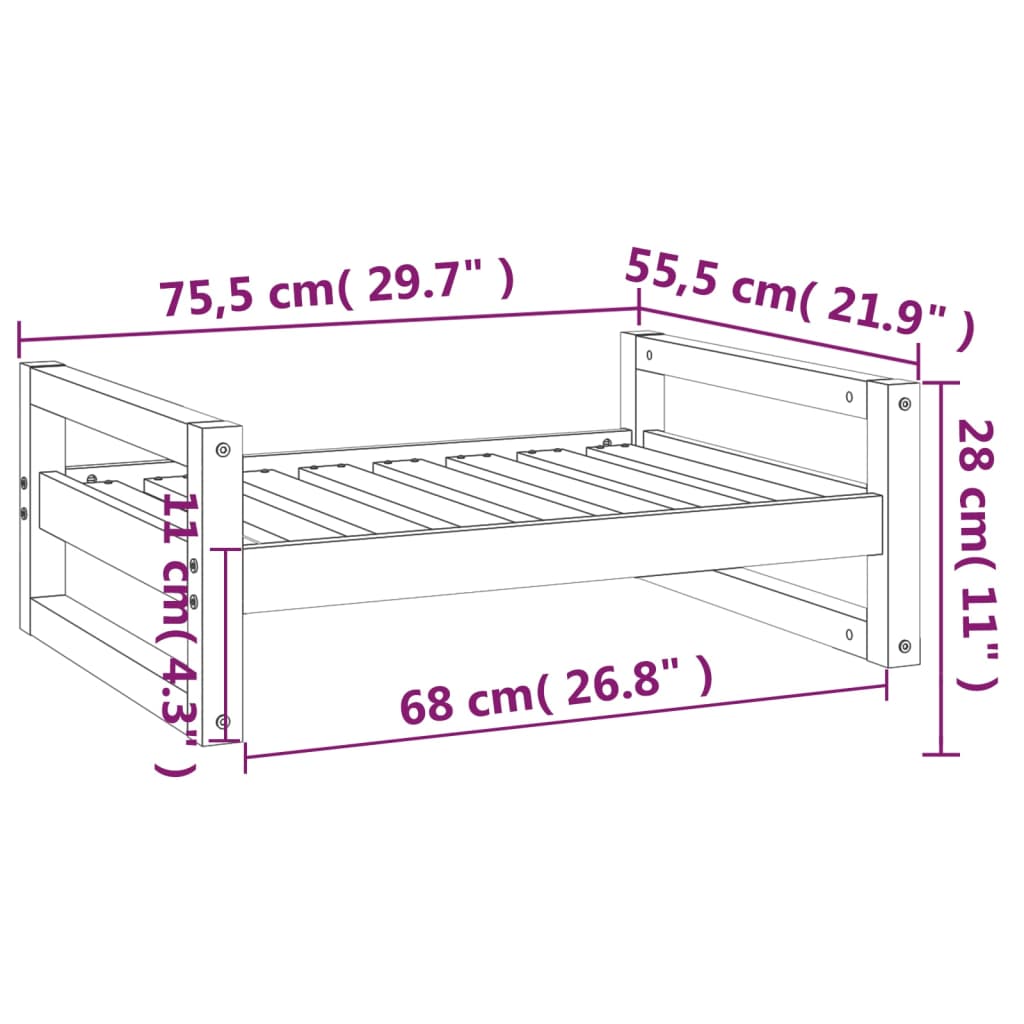 Hundebett Schwarz 75,5x55,5x28 cm Massivholz Kiefer