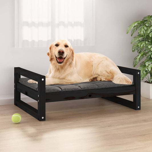 Lit pour chien noir 75,5x55,5x28 cm en bois de pin massif