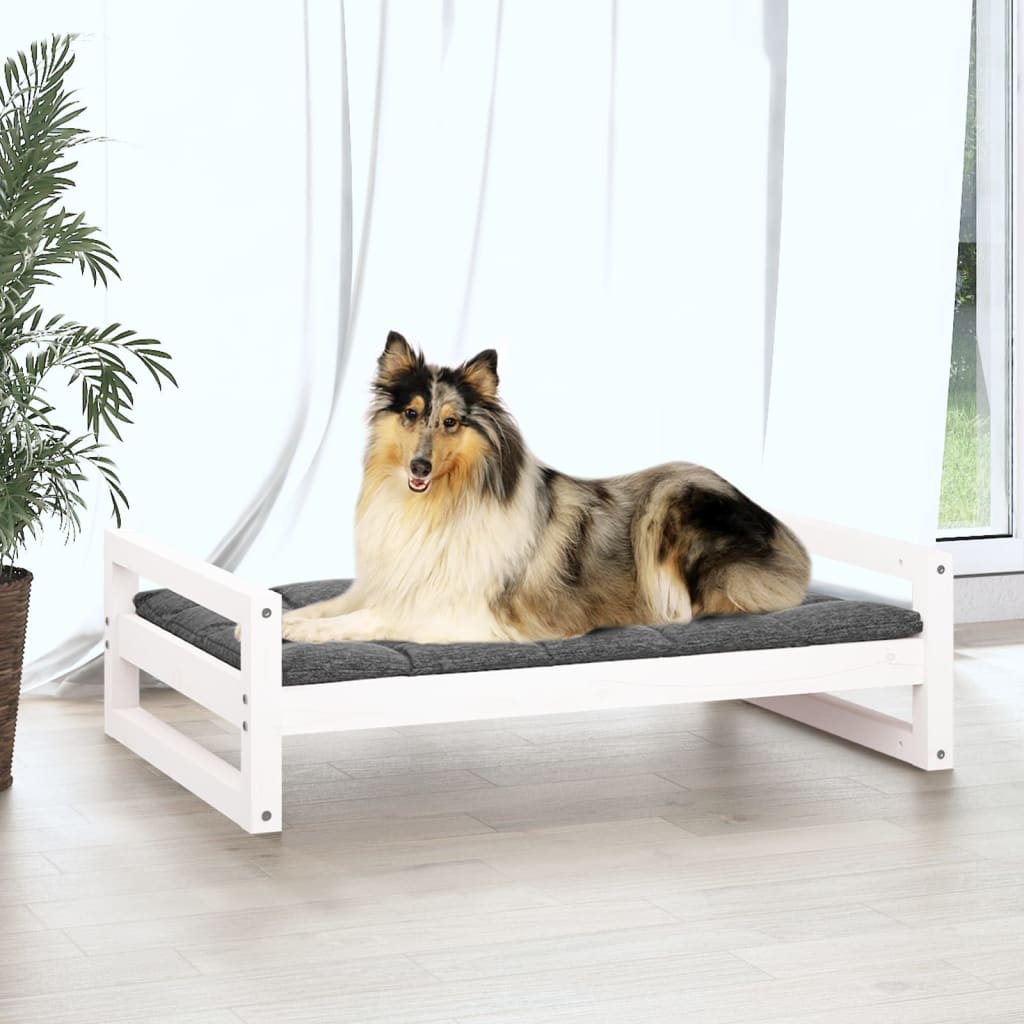 Lit pour chien blanc 95,5x65,5x28 cm en bois de pin massif