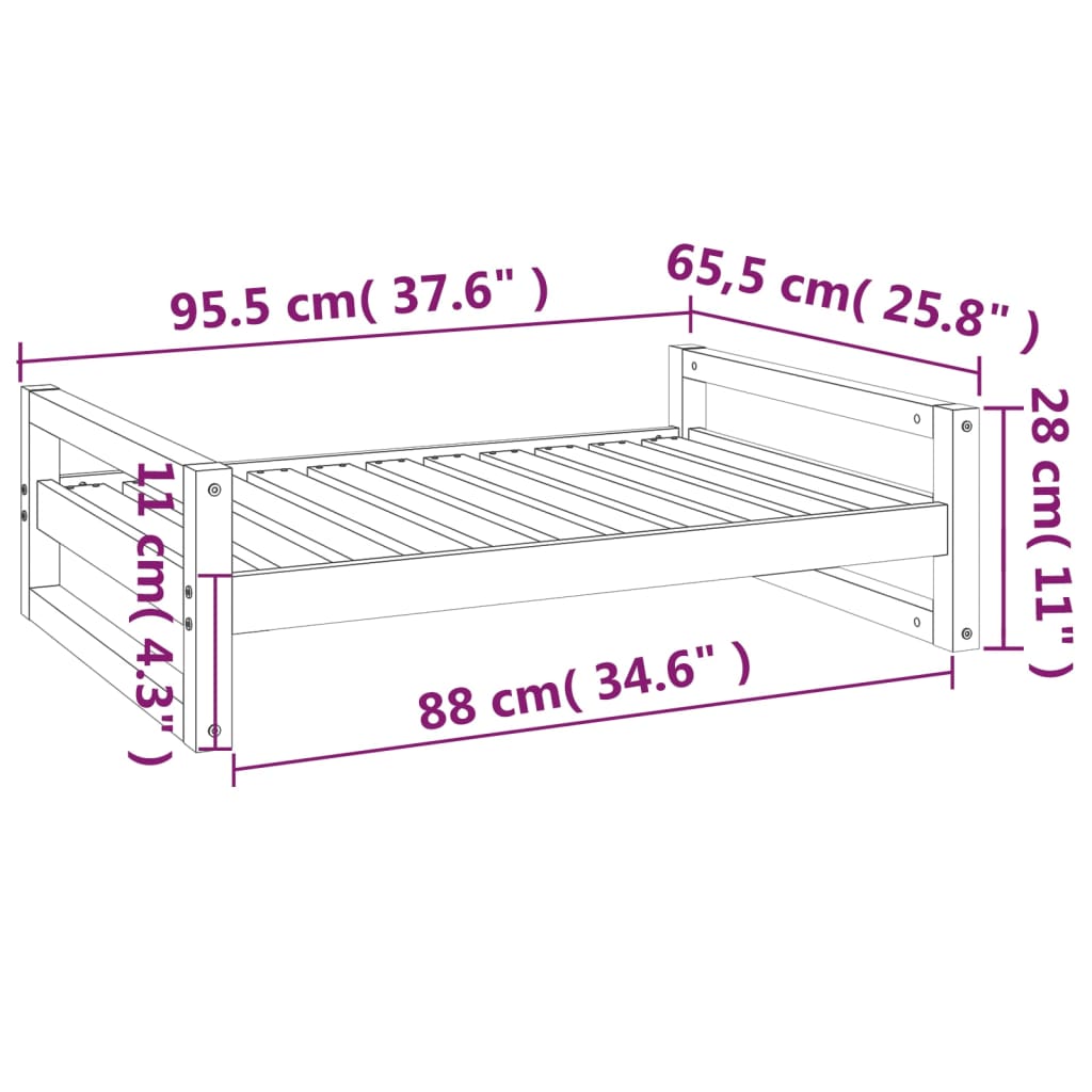 Lit pour chien blanc 95,5x65,5x28 cm en bois de pin massif