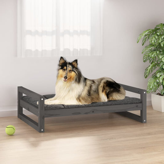 Lit pour chien gris 95,5x65,5x28 cm en bois de pin massif