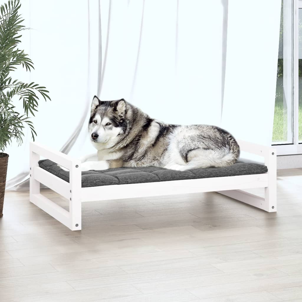 Lit pour chien blanc 105,5x75,5x28 cm en bois de pin massif