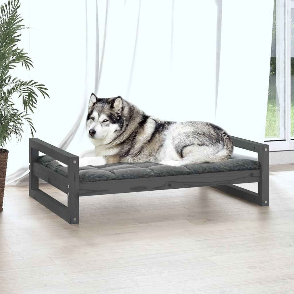 Lit pour chien gris 105,5x75,5x28 cm en bois de pin massif