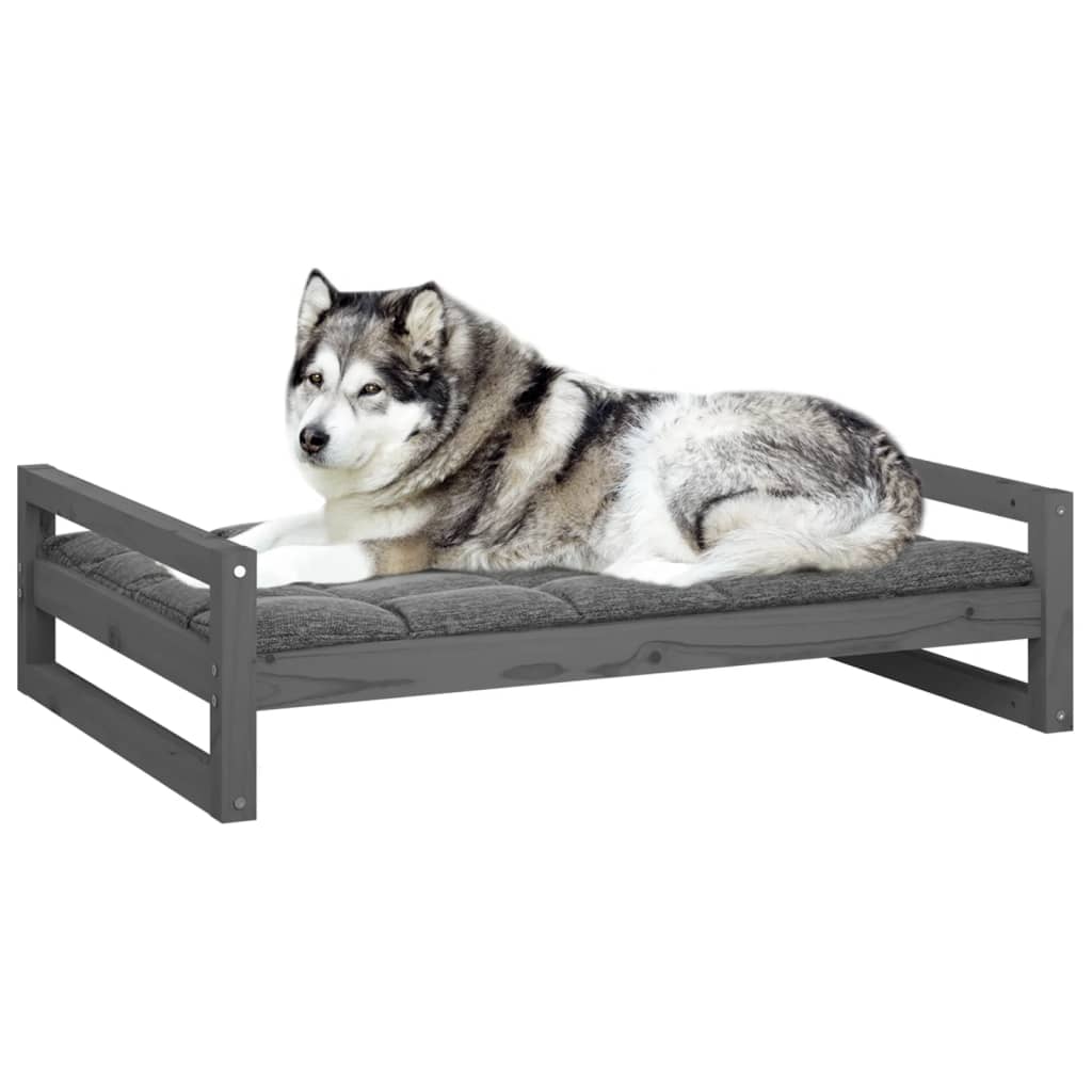 Lit pour chien gris 105,5x75,5x28 cm en bois de pin massif