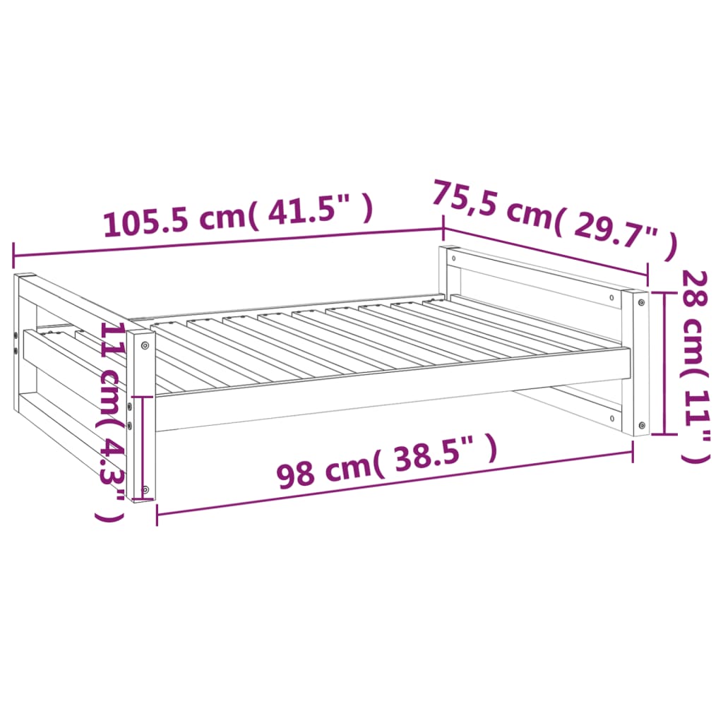 Lit pour chien gris 105,5x75,5x28 cm en bois de pin massif