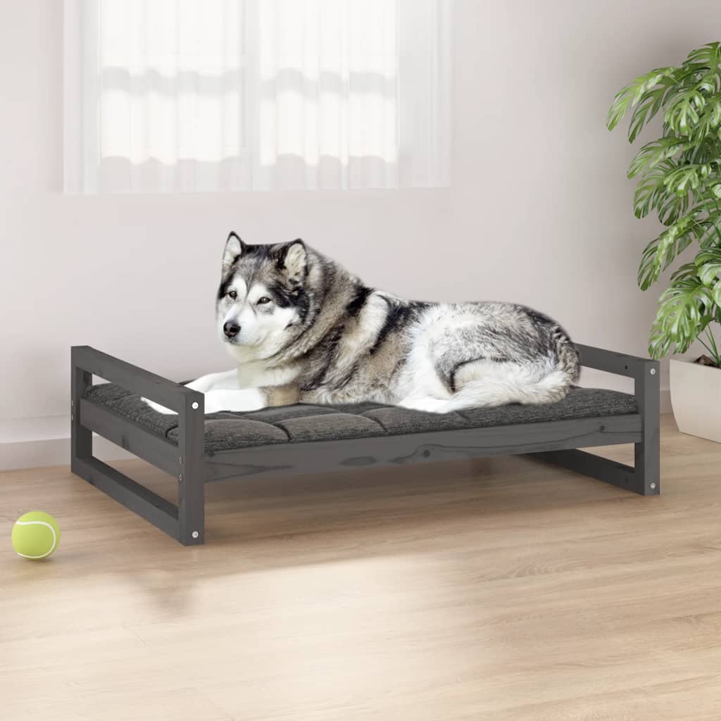 Lit pour chien gris 105,5x75,5x28 cm en bois de pin massif