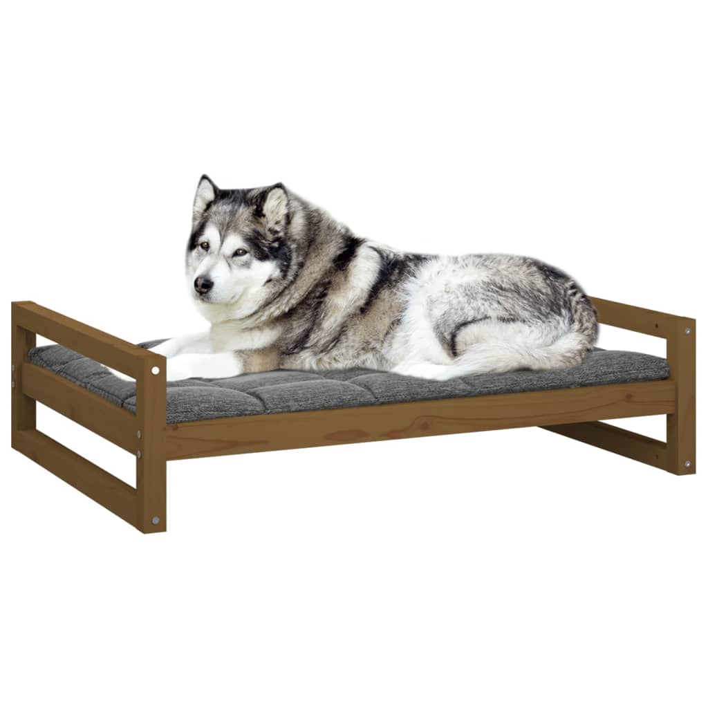 Lit pour chien marron miel 105,5x75,5x28 cm bois de pin massif