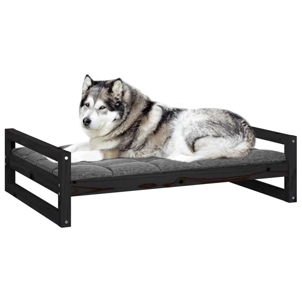 Hundebett Schwarz 105,5x75,5x28 cm Massivholz Kiefer